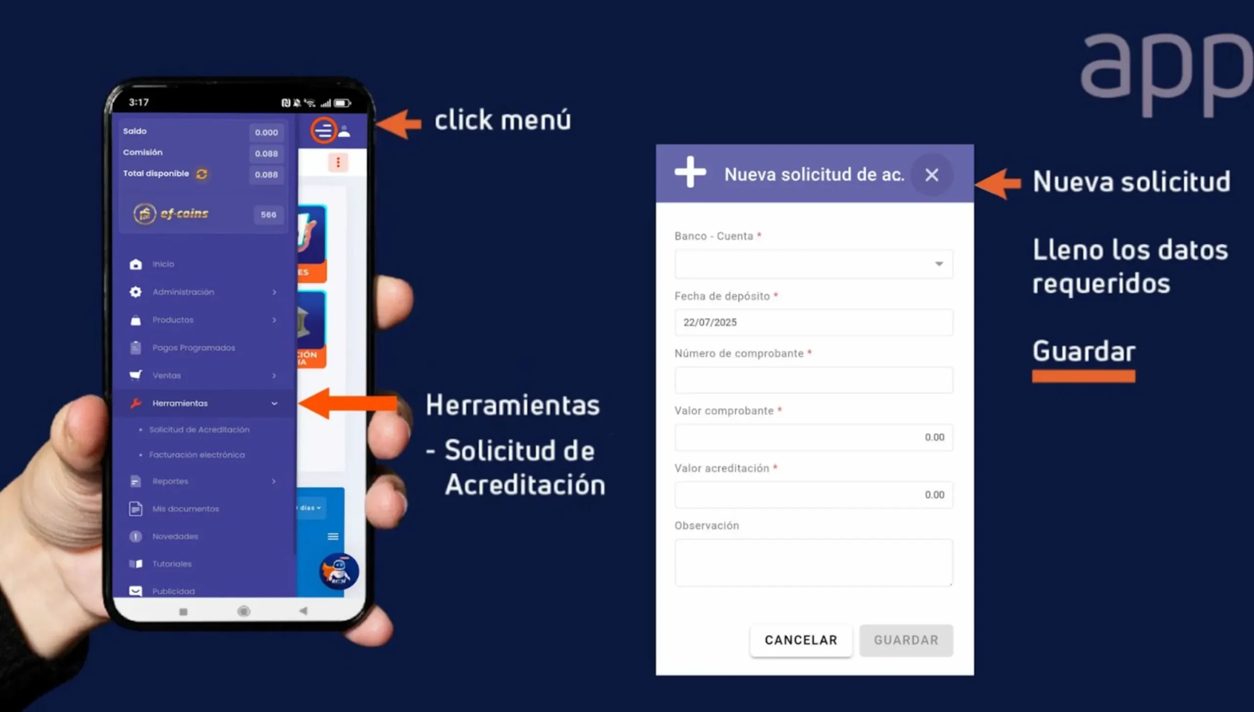 Cómo acreditar desde la app móvil