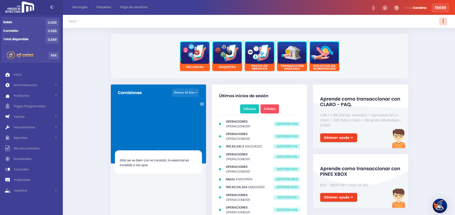 Secciones de la Plataforma Web