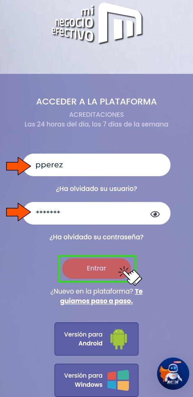 Inicio de sesión en Versión Móvil