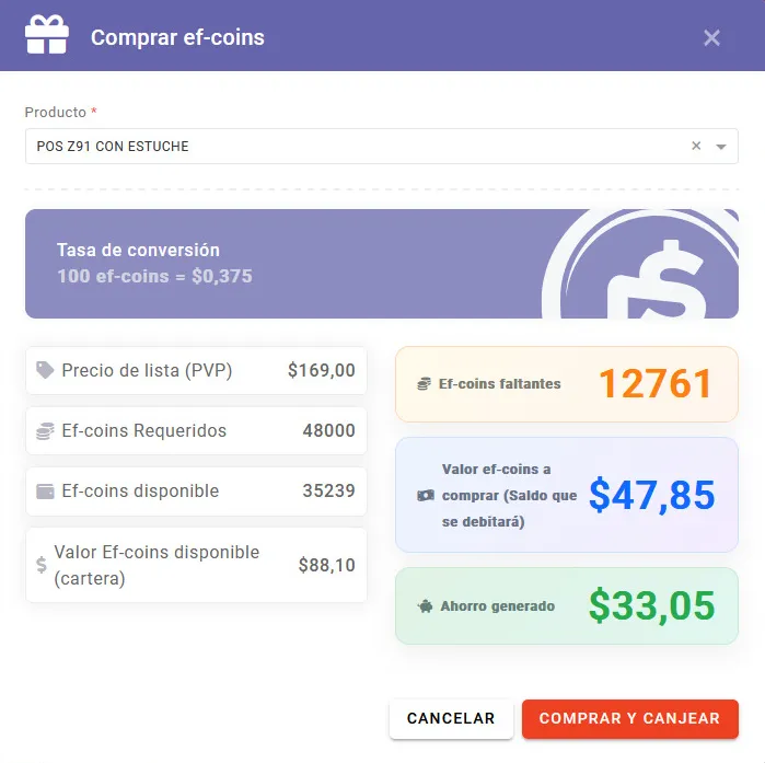 Calculadora para Comprar ef-coins