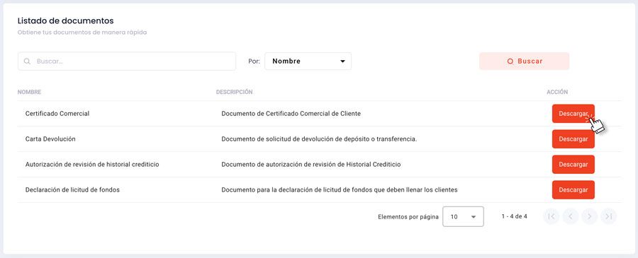 Listado para descargar documentos
