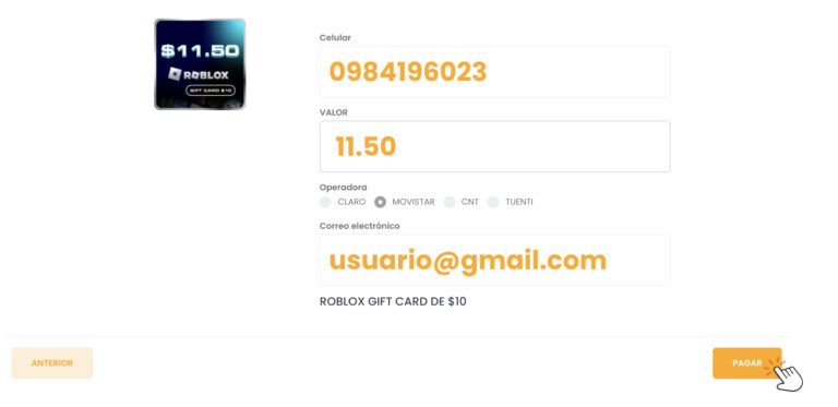 Proceso de pago Roblox