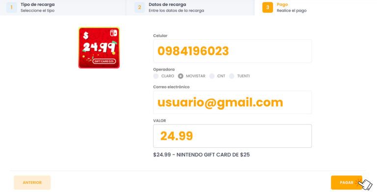Realizar pago plan Nintendo