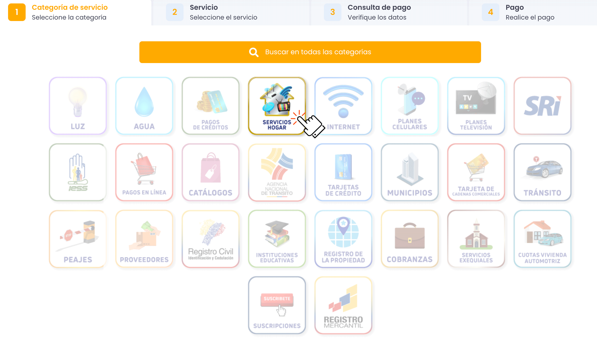 Selección Servicios hogar plataforma