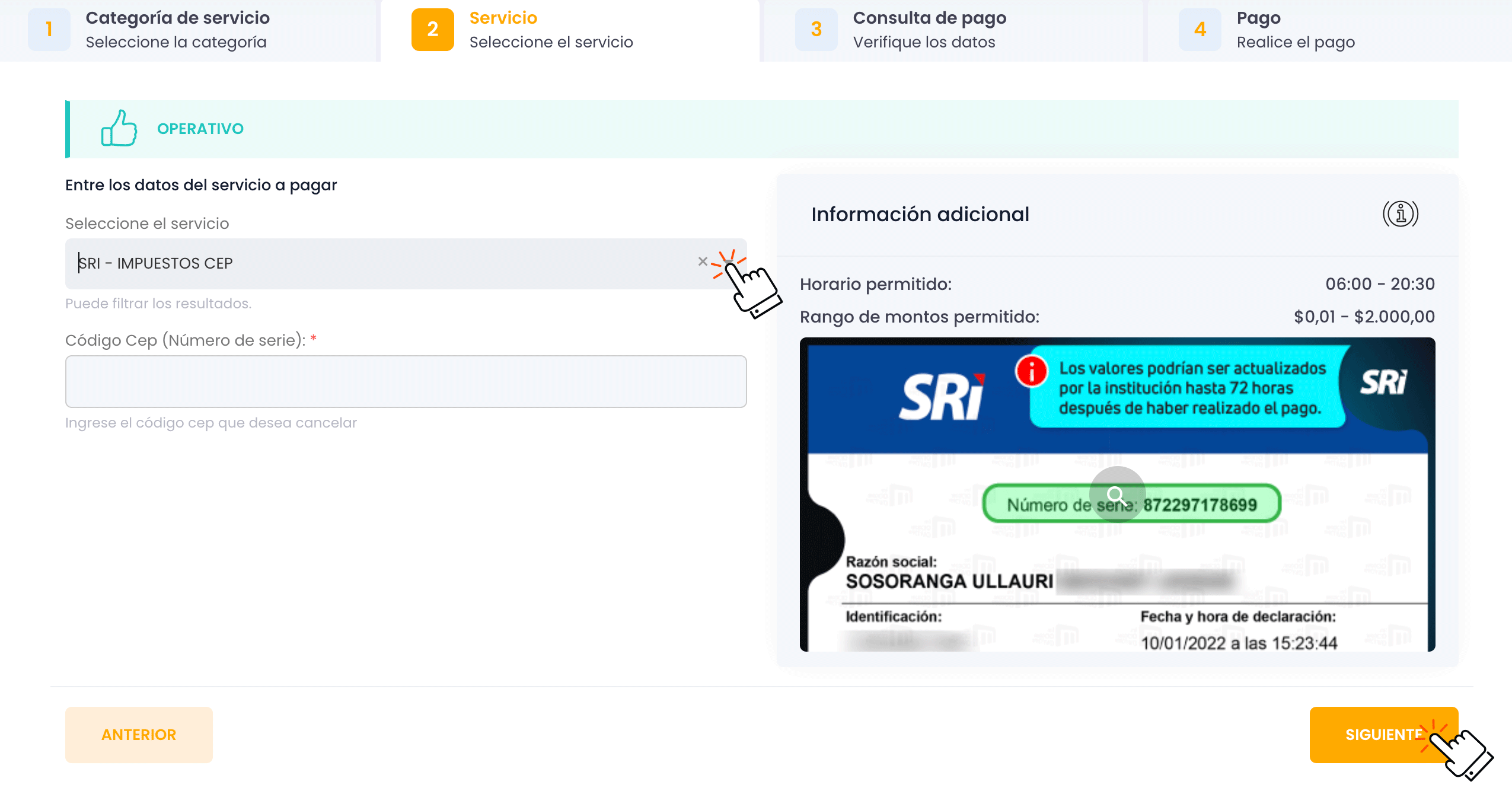 Completa la información - SRI Pago de Impuestos