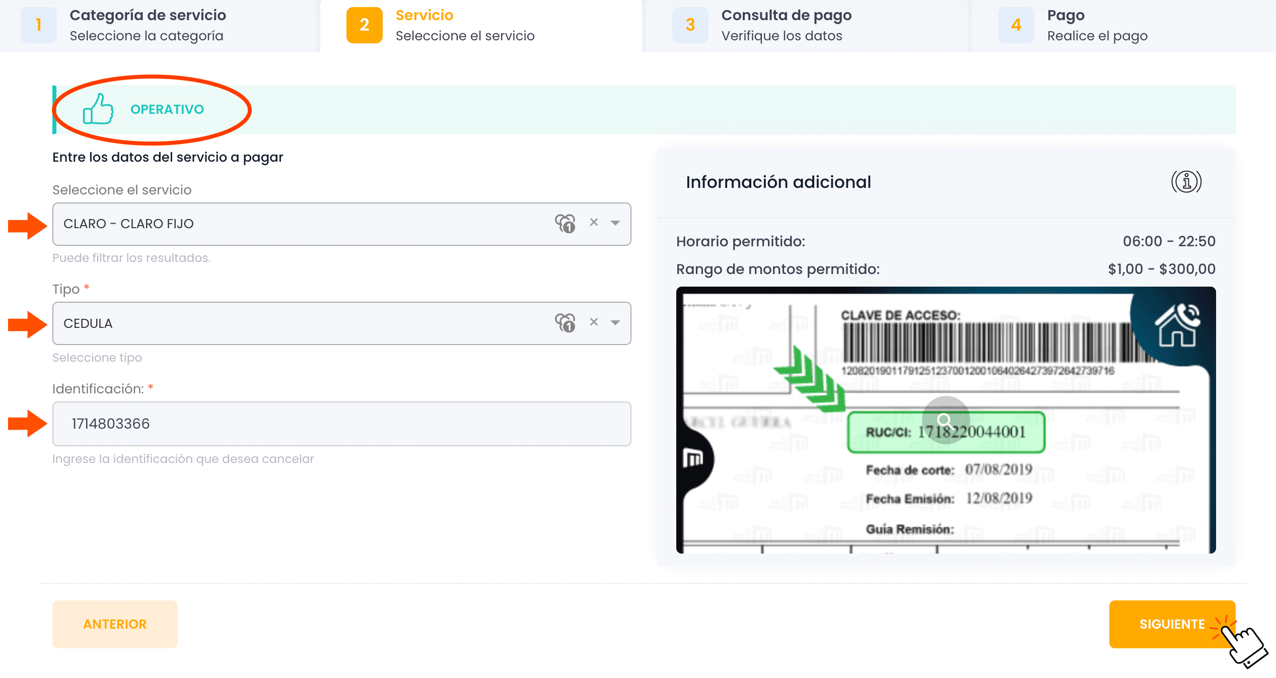 Tipo de documento - Claro fijo