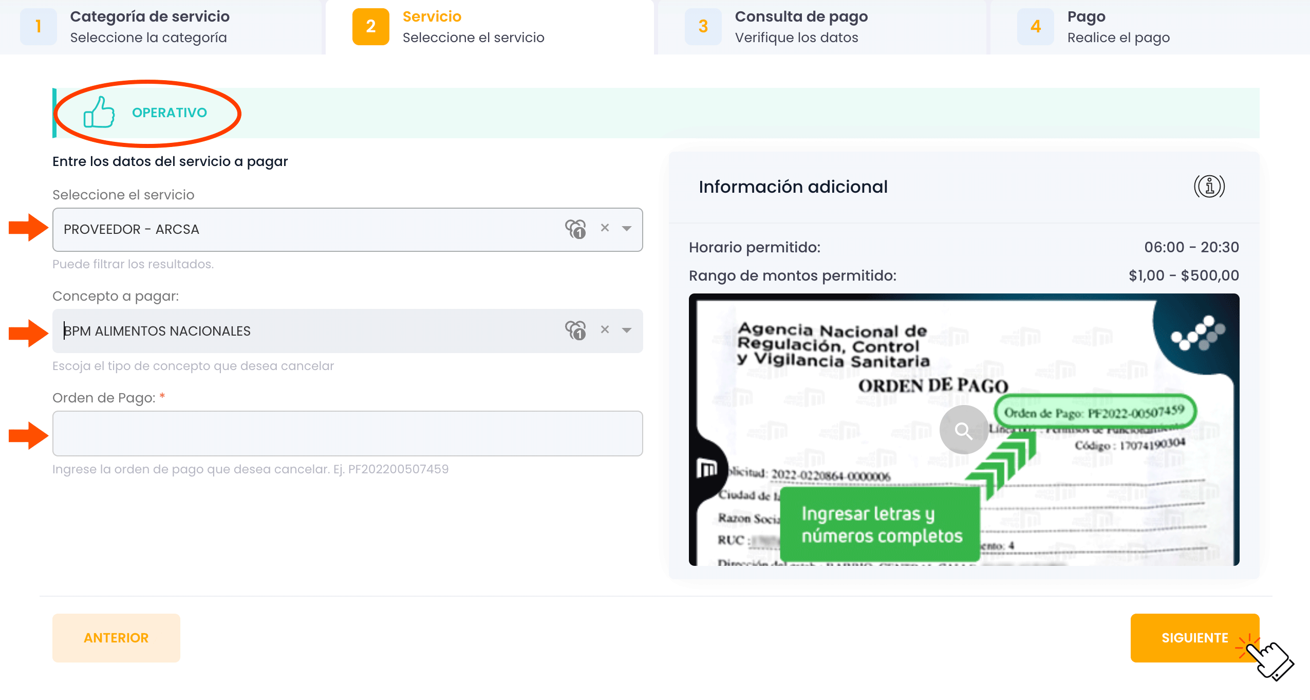 Datos Orden de pago