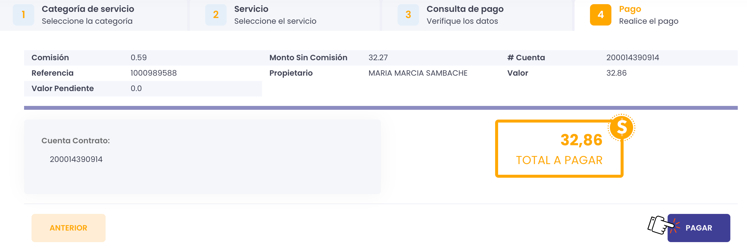 Clic en pagar pago Planilla de Luz Quito