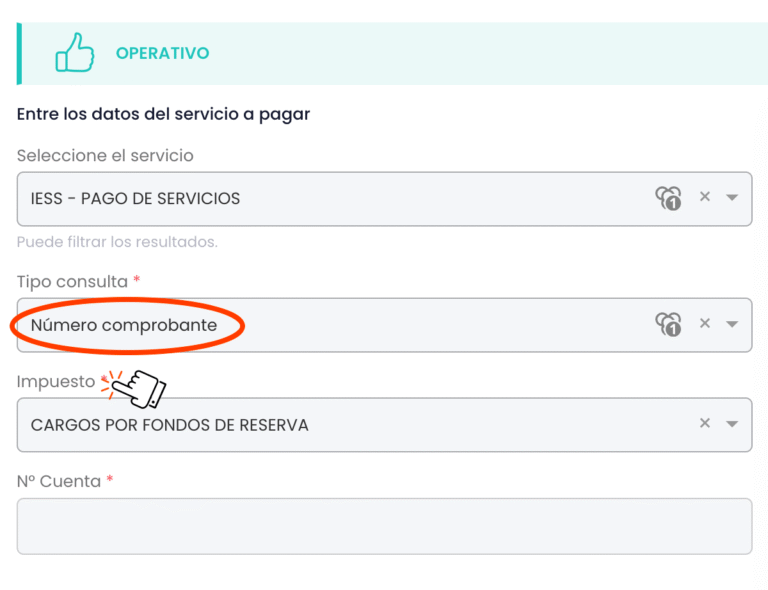 Tipo de consulta - Número comprobante