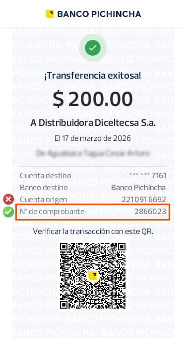 Acreditación a Banco Pichincha por transferencia