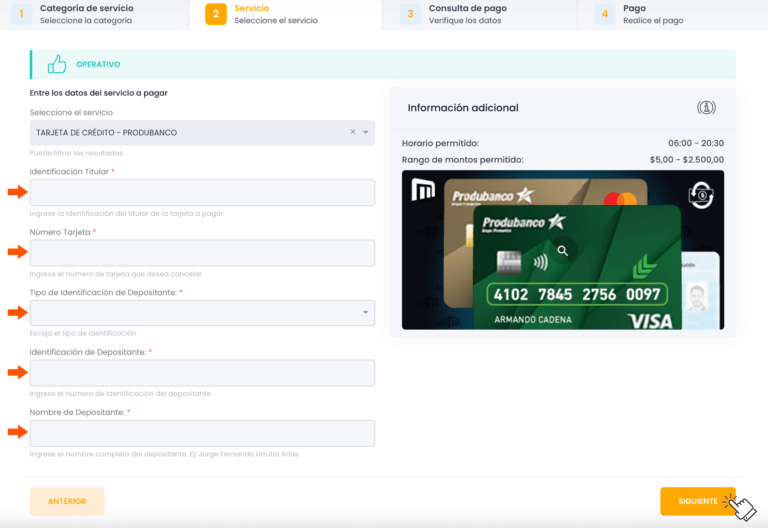 Datos tarjeta de crédito Produbanco