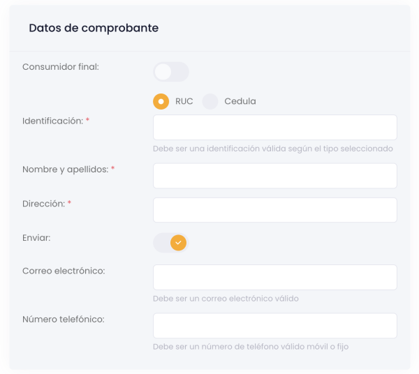 Datos de comprobante