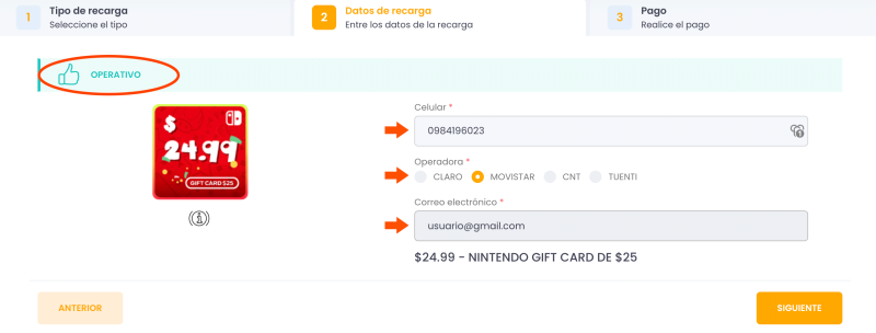 Completa los datos plan Nintendo