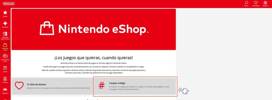 Canjear código Nintendo